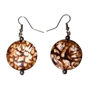 Vintage Murano Style Glass Earrings Dangle Drop Brown 1 inch Silver Tone